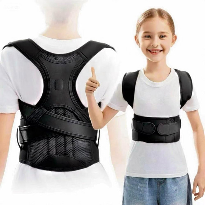 청소년 위한 등받이 교정기 조절 가능한 상부 허리 교정기 지지 벨트 남학생 여학생의 꼽추 측만증 핑크 미디엄, Black, Medium