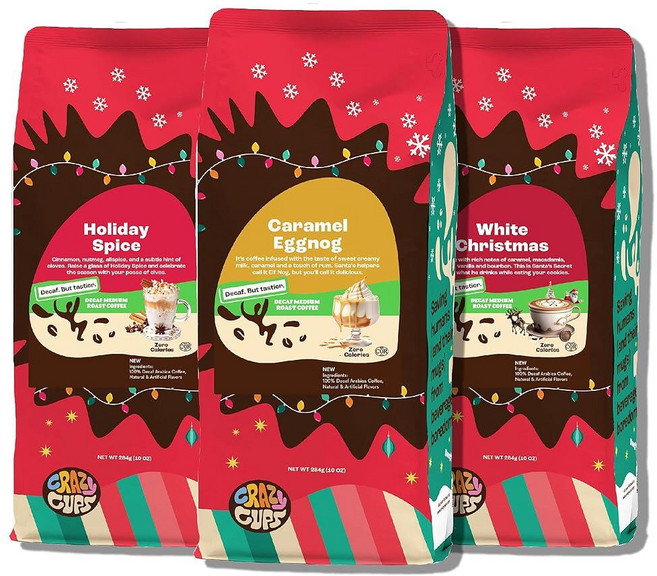 크레이지컵스 캐러멜 에그노그 디카페인 커피팟 3개 261865, Decaf Seasonal Variety Pack, 36.48 Ounce (Pack of 1), 1