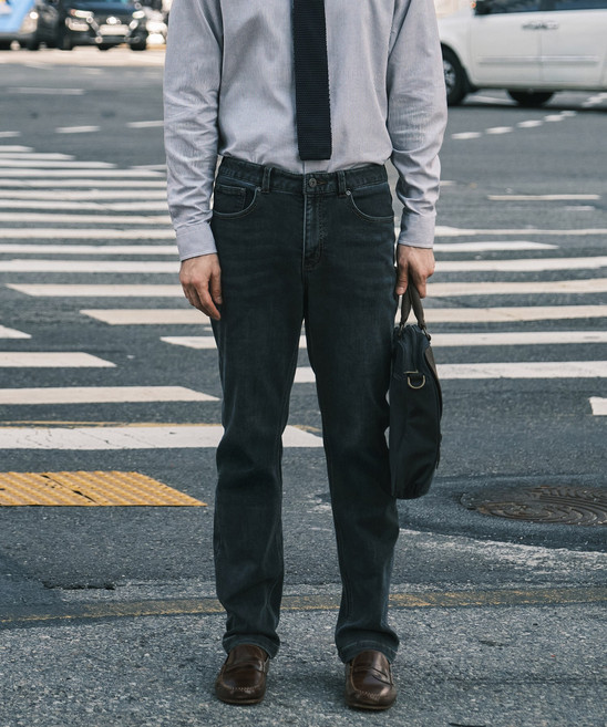 [STCO] 남성 저지 데님 팬츠 컴포트핏 네이비