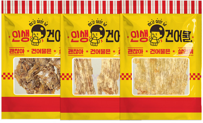[인생건어물] 건어물세트2 쥐포구이채 아귀구이채 양태구이채 3종세트, 1세트, 75g