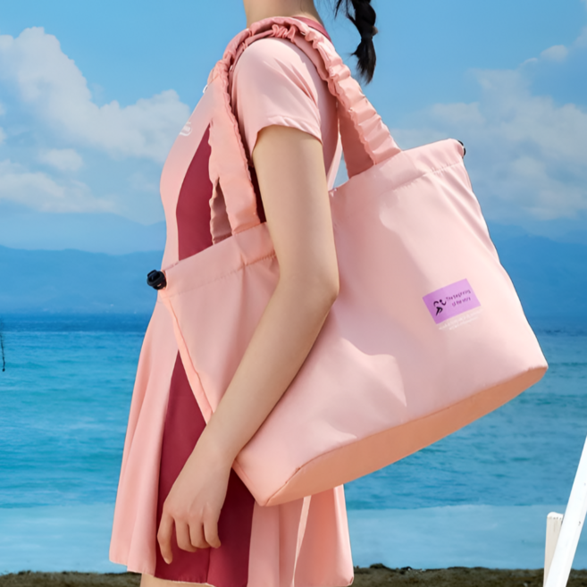 데이그린 마카롱 방수 수영 가방 비치백, 핑크