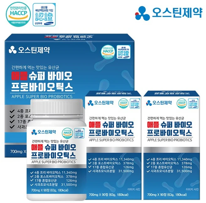 new 오스틴제약 애플4세대 슈퍼바이오 프로바이오틱스, 4박스, 90정 - 쿠팡