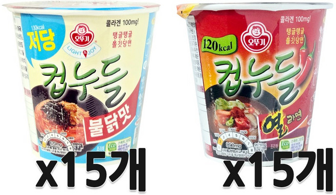 오뚜기 컵누들 열라면 35g 15개+저당컵누들 불닭맛 42g 15개(총 30개)