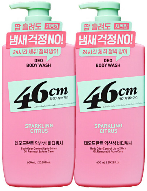 엘지 46cm 체취솔루션 약산성 데오드란트 바디워시 스파클링 시트러스 샤워, 2개, 600ml