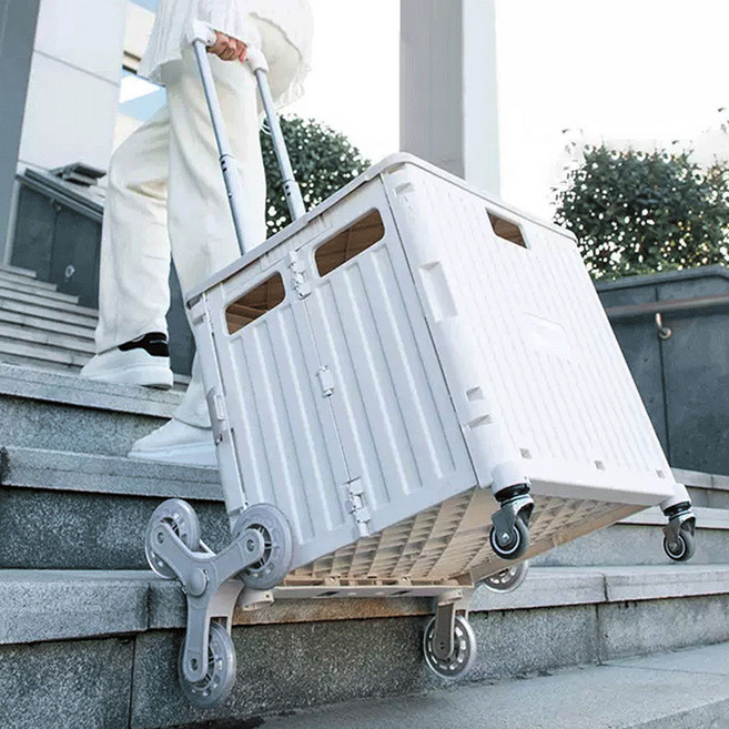 홈스월드 4세대 우레탄4바퀴 무소음 접이식 폴딩카트 65L 쇼핑마트 멀티카트 핸드카트 장바구니캐리어, 11. 4륜 핸드카트 프리미엄 스테어휠, 1개, 아이보리