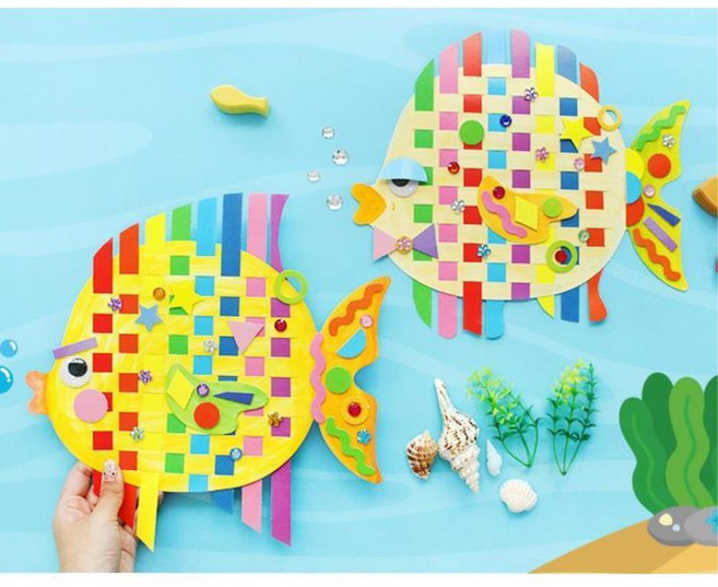 도안색칠 띠종이꿰기 알록달록 비늘 물고기 만들기 (5인) 자기주도학습 아동교구