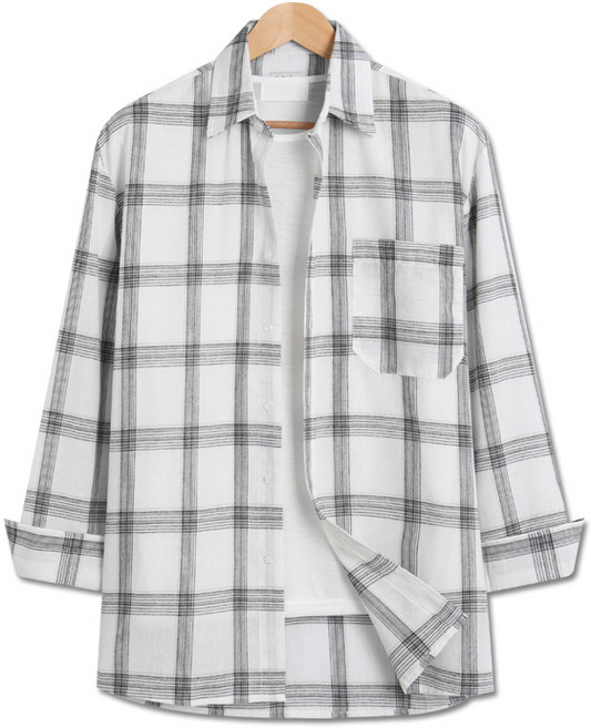 탑보이 체크 오버핏 린넨 긴팔셔츠 (TC014)