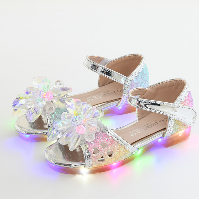 국산 여름 가을 봄 여아 폭스 크리스탈 LED 구두 샌들