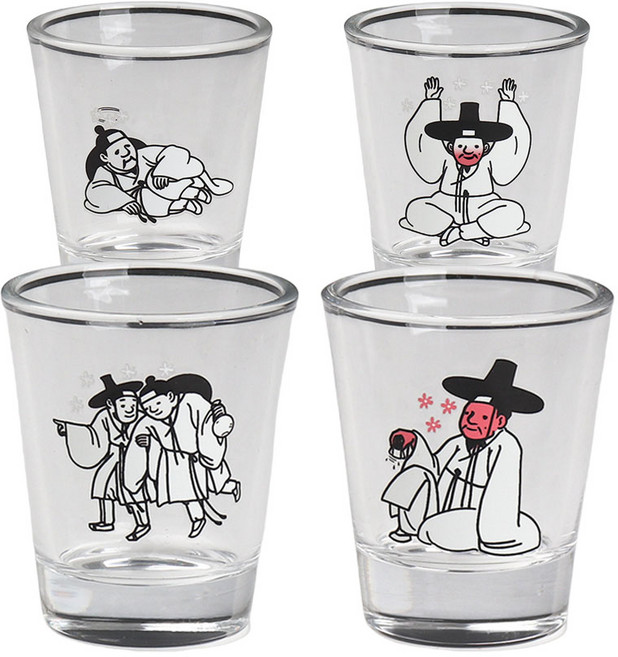 색이변하는 김홍도 술잔 4p 세트 색변하는 선비 소주잔 (얼굴빨개지는 예쁜 취객 벚꽃 잔 이쁜 집들이 선물), 1세트, 김홍도 화풍