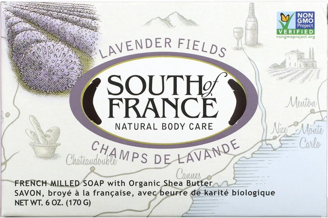 South of France Lavender Fields 유기농 시어버터가 함유된 프랑스산 기계반죽 비누 170g(6oz) 5팩, 170g - 쿠팡