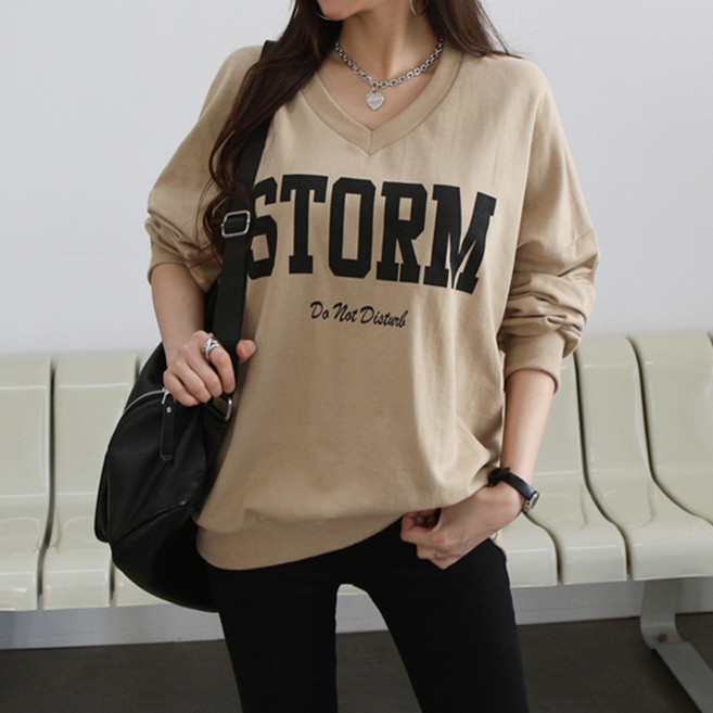 여성용 빅사이즈 오버핏 브이넥 맨투맨 데일리룩 루즈핏 긴팔 박스핏