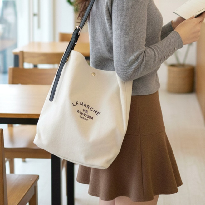 엣모스트 데일리 레터링 캔버스 숄더백 에코백 + 미니파우치