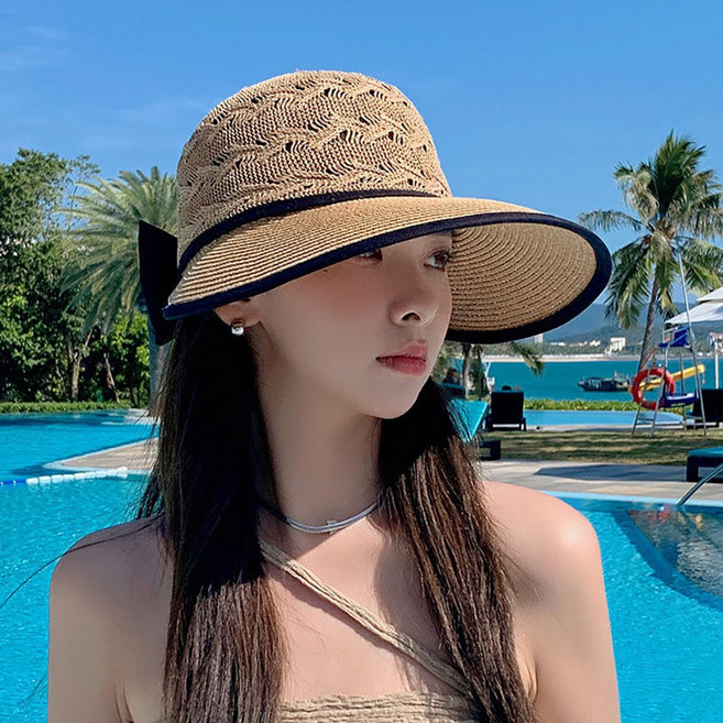 [홈앤정Home&j] 여성용 라탄모자 외출 휴양지 바캉스 패션 uv차단 와이드 모자 썬캡