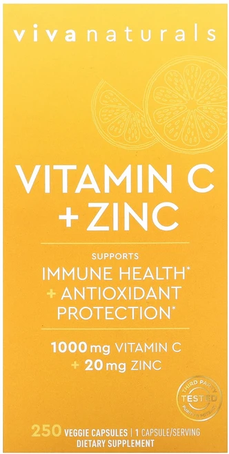 Viva Naturals 비타민C + 아연 베지 캡슐 250정, VivaNaturals비타민C아연베지캡슐250정, 1개 - 쿠팡