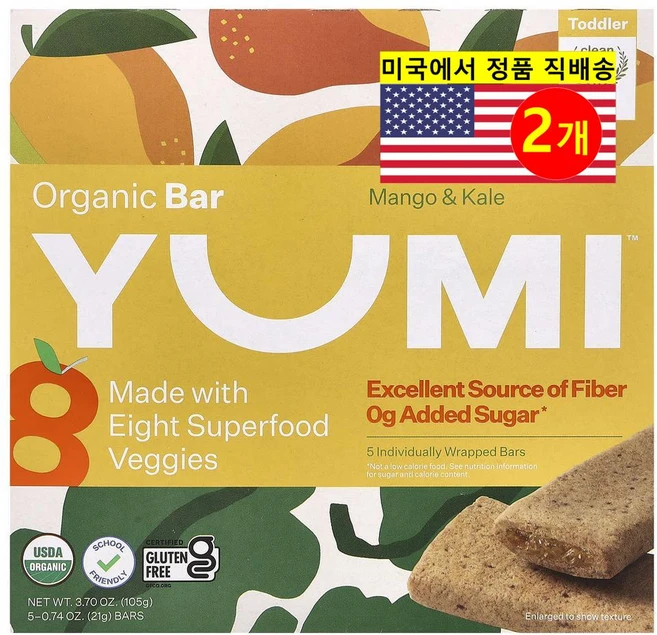 Yumi 2세 이상 어린이용 맛있고 풍부한 영양 공급 오가닉 스낵 바 5개입 21g 1개 - 쿠팡