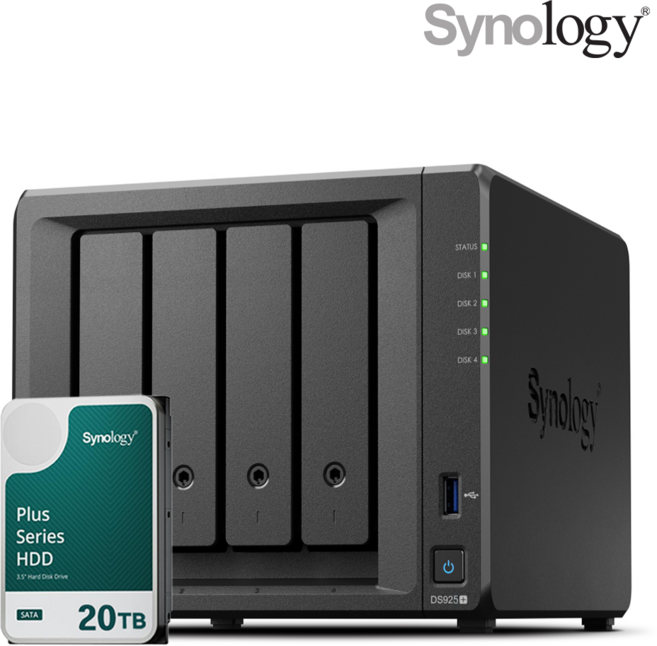 [ 시놀로지 공식총판 ] 시놀로지 나스 DS925+4베이 [20TB] 20TBx1 HAT3320 NAS HDD 합본