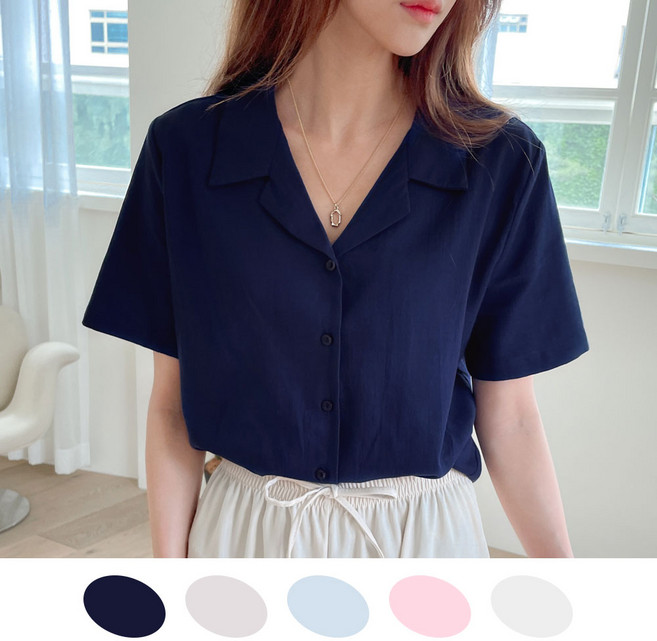 [오버나인] 여자 여성 린넨 워싱 남방 반팔 셔츠 블라우스