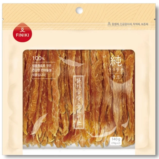 피니키 순육포 닭가슴살 슬라이스 140g 강아지간식 애견간식, 1개, 치킨 - 쿠팡