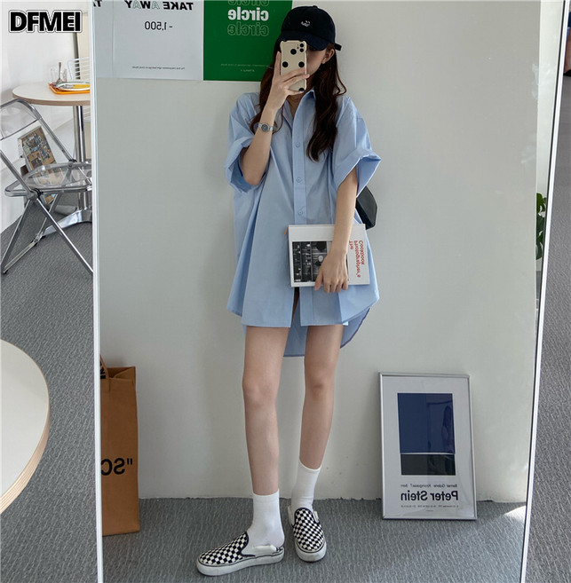 DFMEI oversized顯瘦襯衫裙中長款連衣裙