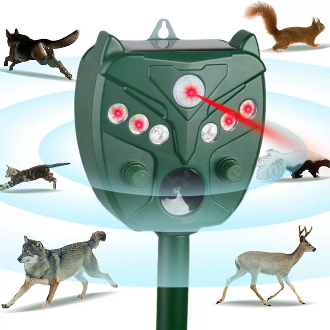 초강력 태양광 충전 초음파야생 동물 멧돼지 새 토끼 등 해충 퇴치기 5가지 모드 적외선 LED 사이렌 경보기, H7012