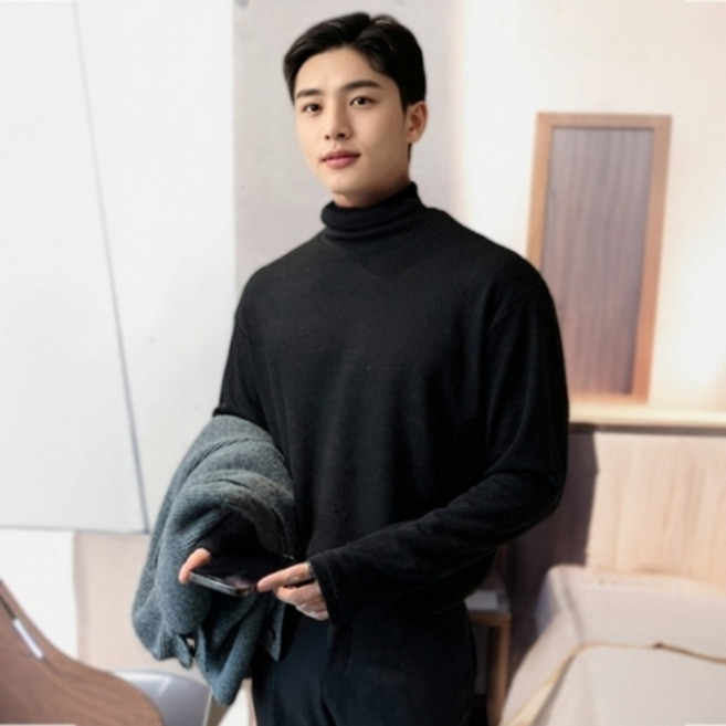 하이넥티 목폴라 긴팔티셔츠 겨울 터틀넥 피치기모 남자 스판 목티