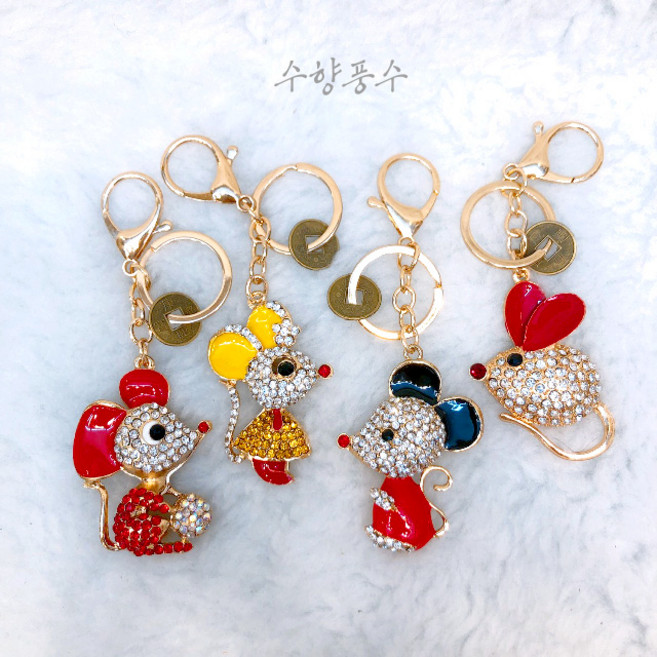 쥐 열쇠고리 풍수 키링 생쥐 엽전쥐 엽전문쥐 장식 소품 인테리어 수향풍수, C, 1개