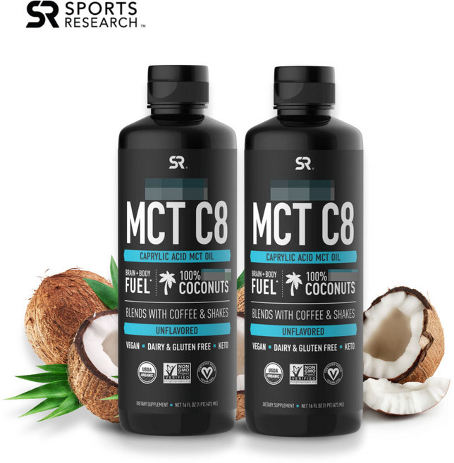 [2병] 스포츠리서치 MCT C8 오일 무향 473ml 엠씨티 코코넛 카프릴산 케토제닉