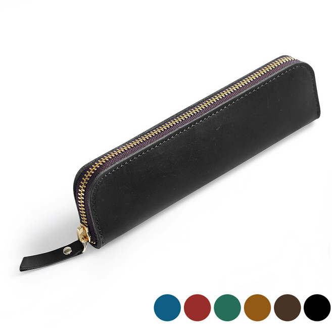 아뜰라임 심플 만년필 소가죽 필통, 블랙, 1개