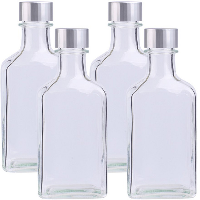 가인글로벌 위스키납작200AA(S) 유리병 와인캡 실버, 4개, 200ml