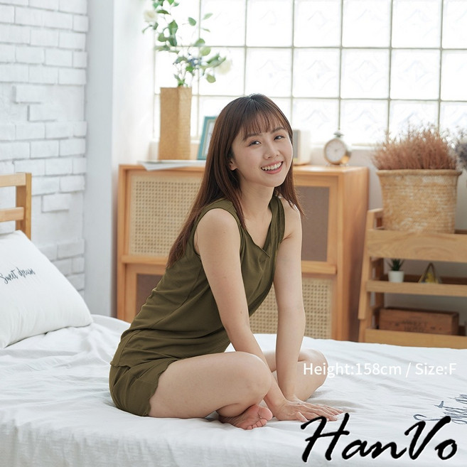 HanVo 日系木耳捲邊螺紋睡衣套裝