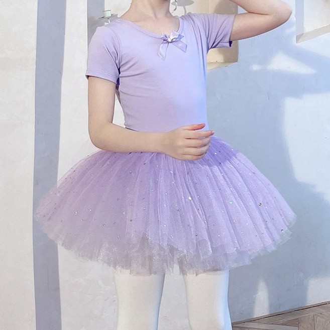 구빠방 아동 글리터 쉬폰 반팔 댄스 발레복