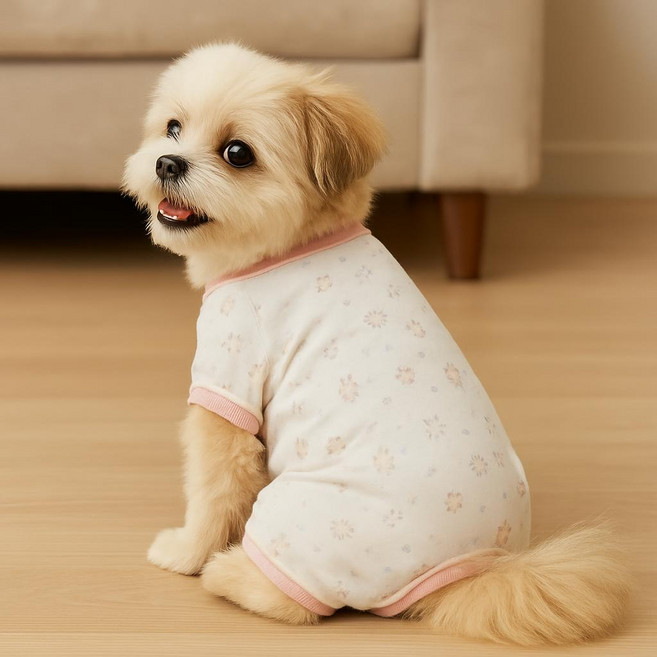 하모니앤코 유아러피치 강아지실내복 강아지 올인원티셔츠 면100% S M L, 1개, 구름돌고래