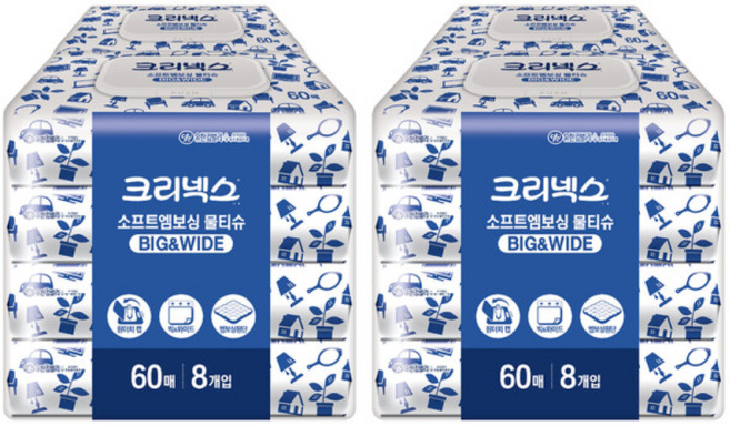 크리넥스 소프트 엠보싱 물티슈 빅앤와이드 천연펄프, 1매, 16세트