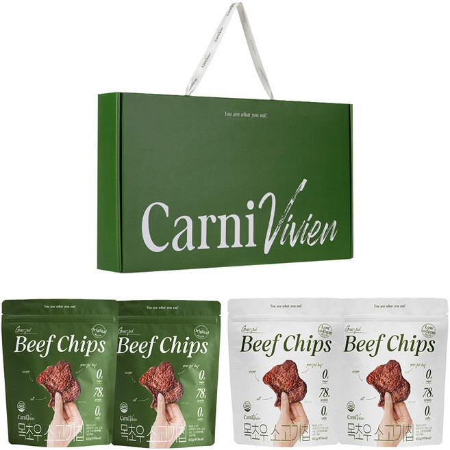 [100g 선물세트] 프리미엄 소고기칩 선물세트 혼합 구성, 4개, 100g