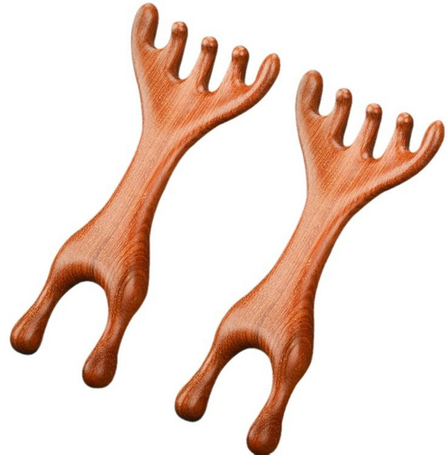 일상채움 양방향 사슴뿔 경락 마사지 빗 두피 목 페이스 아이홀, 브라운, 2개
