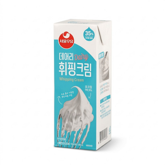 서울우유 데어리 휘핑크림 1000ml 동물성휘핑크림, 5개, 1L