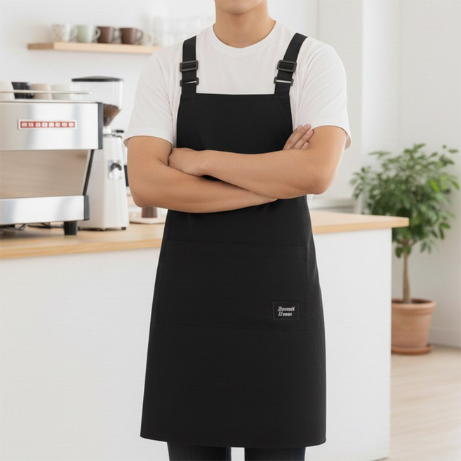 룸잇 H형 길이조절 방수 앞치마 카페 바리스타 공방 업소용 전문가, 1개, 블랙