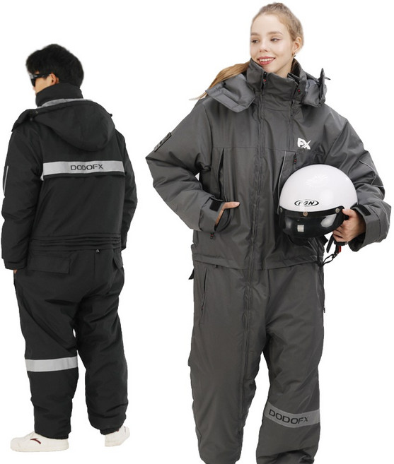국내 발송 DODO FX 겨울 오토바이 방한복 라이딩 일체형 우주복 빅사이즈 스즈끼복 배달 방한복, 그레이, 2XL