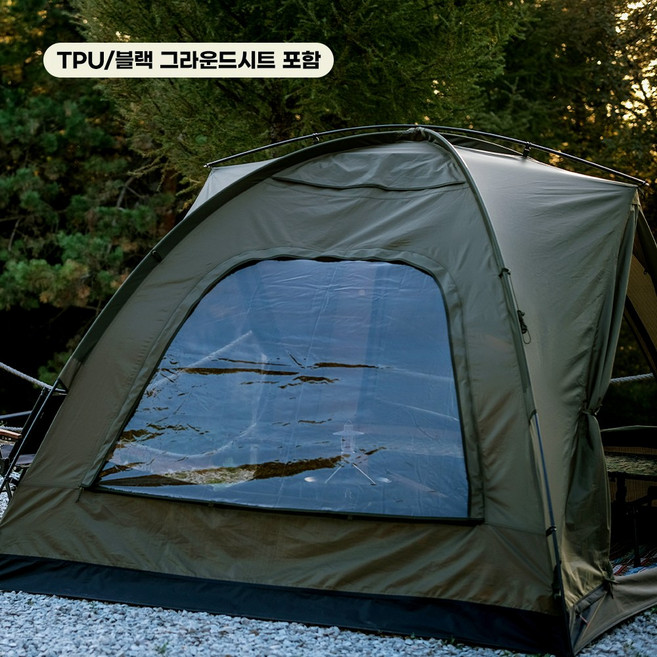 카투어 힐캠 소중형 리빙쉘 차박 쉘터 3-4인용 텐트, 다크 카키 set