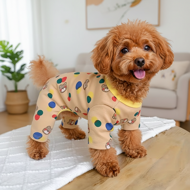 오드펫하우스 도트올인원 애견옷 애견잠옷 애견원피스, 1개, 브라운