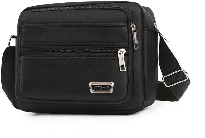 JINGPIN 尼龍斜背包 簡約休閒商務風格, 黑色, 黑色