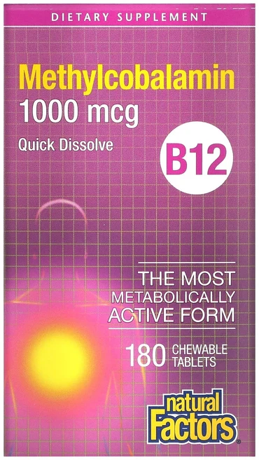 Natural Factors B12 메틸코발라민 1000mcg 츄어블 180정, NaturalFactorsB12메틸코발라민1000mcg, 1개 - 쿠팡