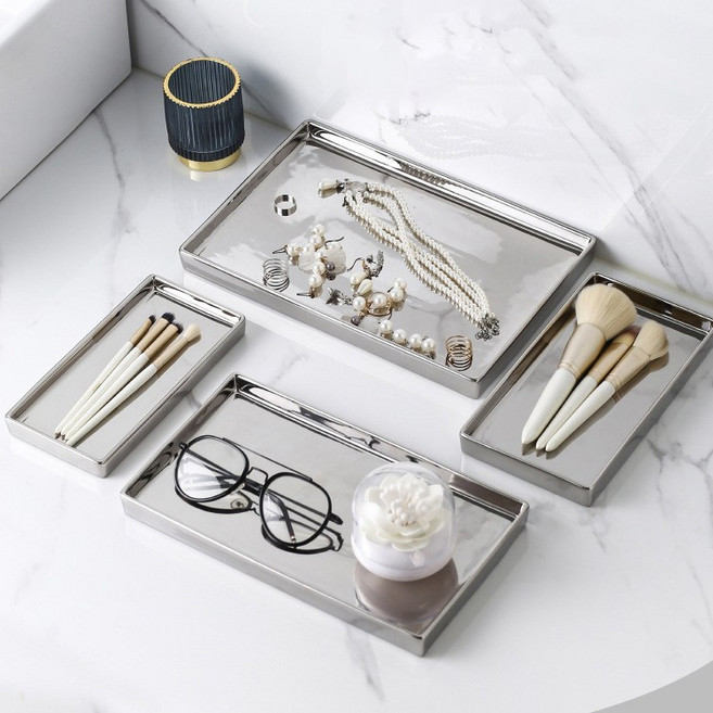 실버 미러 대리석 소품트레이 세라믹 직사각 정리 트레이