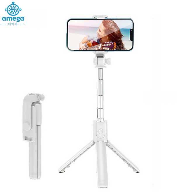 AMEGA 170cm 올인원 셀카봉 삼각대 무선 필 라이트, 흰색