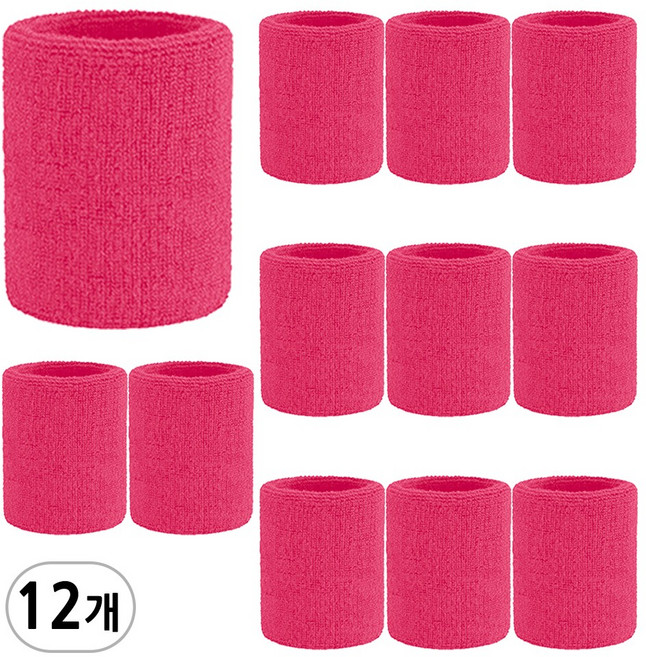 스포츠 손목밴드 중형, 핫핑크, 12개