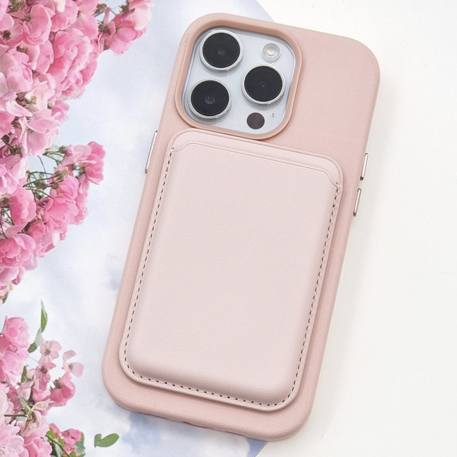 영스피플 기본형 강력 맥세이프 호환 카드지갑 가죽 자석 마그네틱 그립 수납 홀더, 1개, 핑크