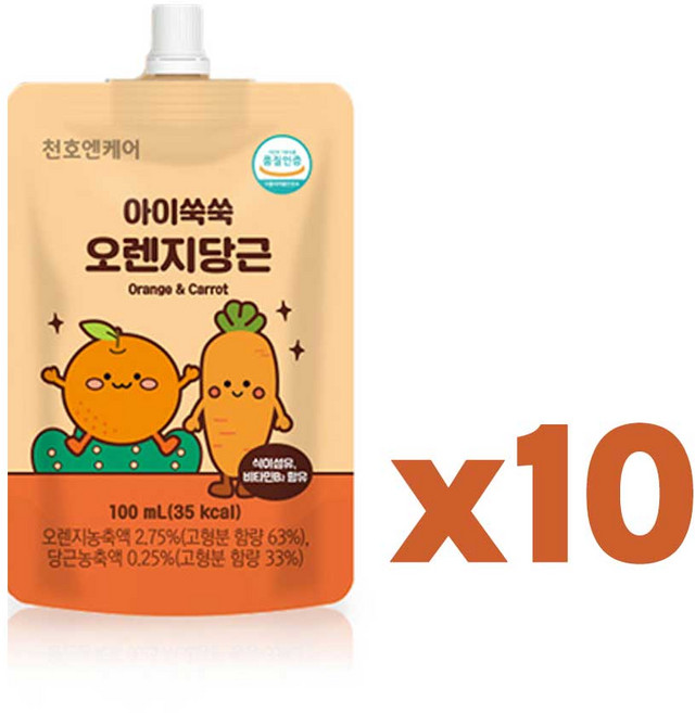 천호엔케어 아이쑥쑥오렌지당근 어린이비타민주스, 10개, 100ml