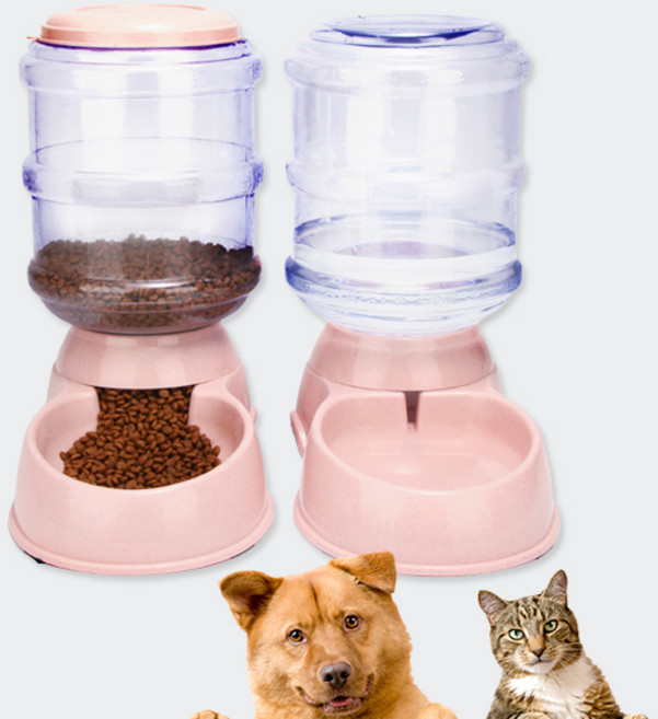 대형견 대용량 3.5L 3.8리터 강아지 고양이 애견 물통 사료통 급수기 급식기 밥 물 그릇 식기 자율 자유 급식, 01) 3.5리터푸쉬형-물통-핑크, 1개