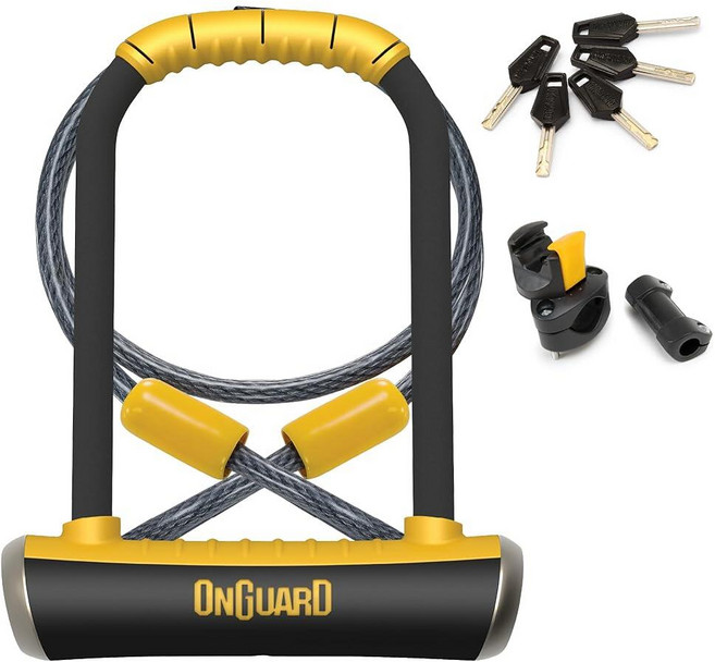 OnGuard Pitbull STD DT U-Lock 1.2m(4피트) 케이블 포함 - 14mm 강화 스틸 섀클 (115 x 230mm) - 자전거 보안을 위한 쿼드 락 시스템