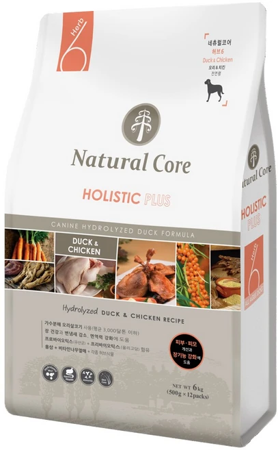 네츄럴코어 전연령 허브6 가수분해 오리고기 6kg 대용량 강아지 알러지 사료, 오리, 1개 - 쿠팡